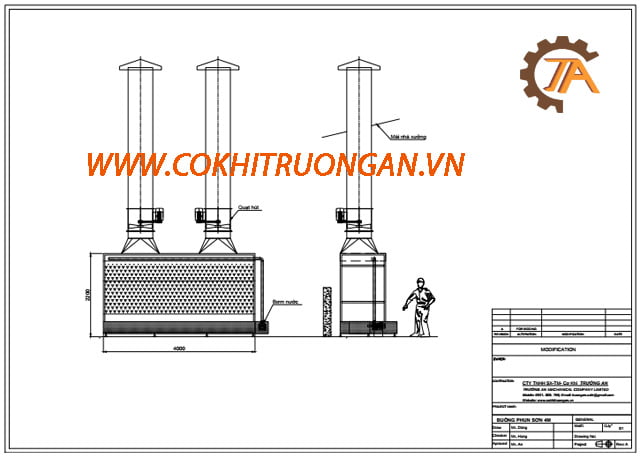 bản vẽ buồng phun sơn màng nước 4m